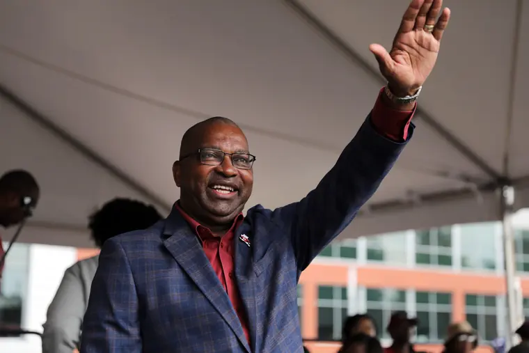 An SC State leader greeting the Homecoming crowd