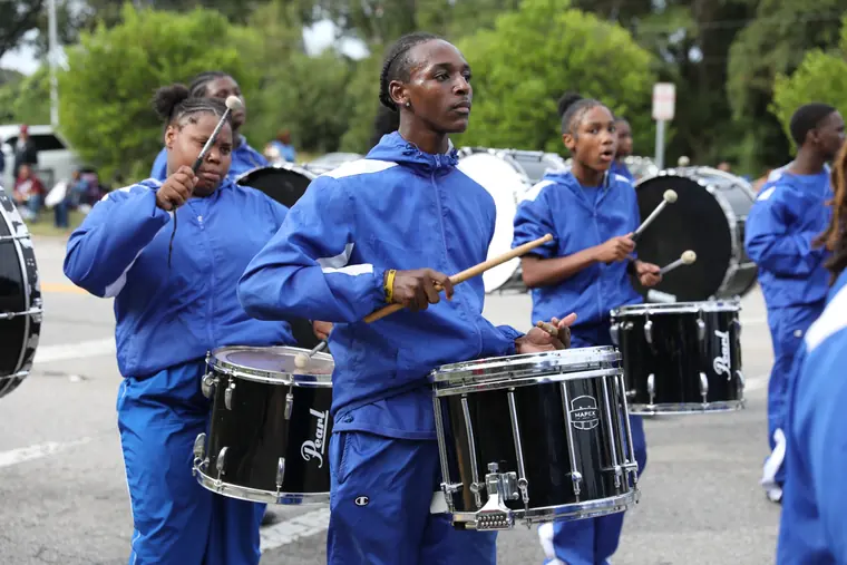 Young drummers performing in the Homecoming Parade